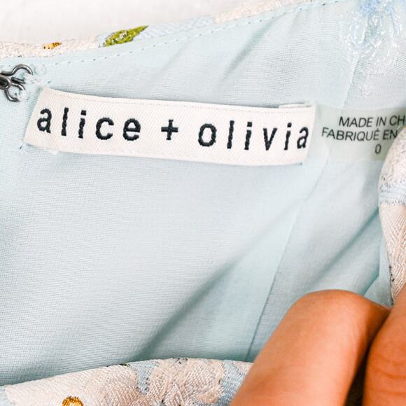 Alice+ Olivia $295 Tayla Structured Tie Shoulder Mini Dress Floral Blue white 0 - Picture 3 of 11